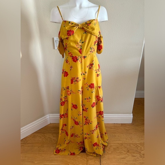 Anthropologie Londonderry Jumpsuit 4 Floral on Gold Wide Leg Romper - Picture 4 of 11